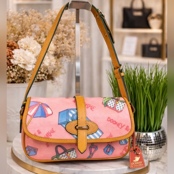 Dooney & Bourke Handbags - Y2K Dooney & Bourke‎ Vintage Pink Tan Shoulder Bag Miami Beach Vacation HTF